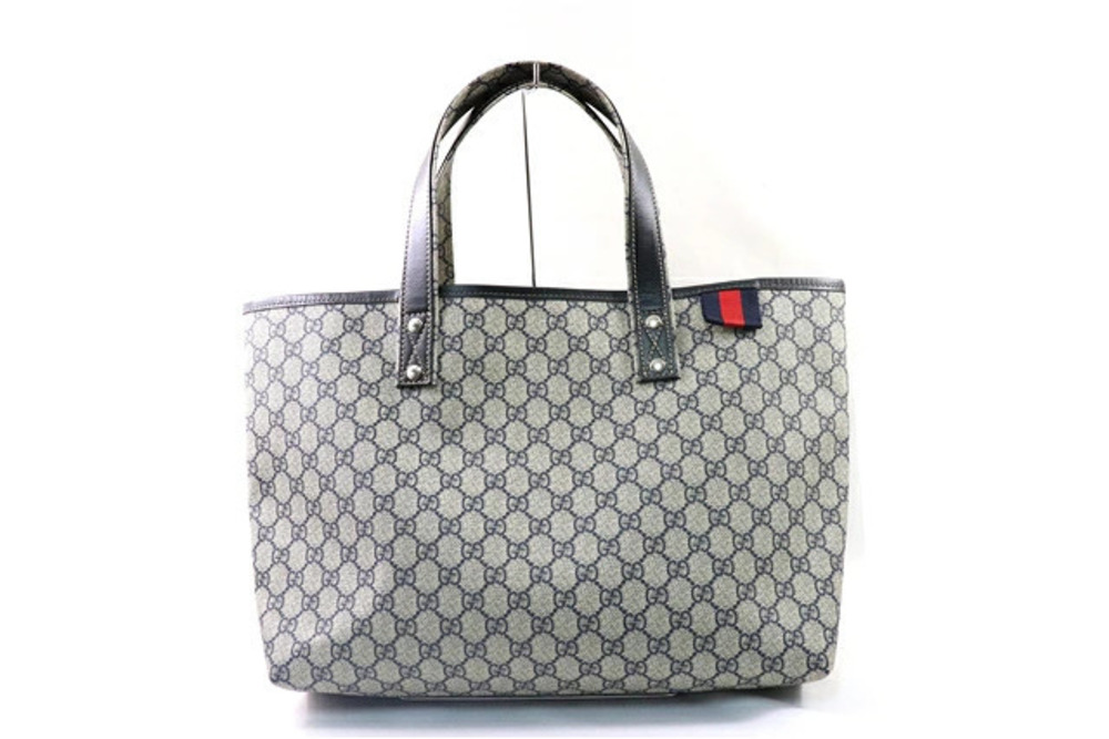 Gucci tote bag GG Plus calfskin Navy Blue gray